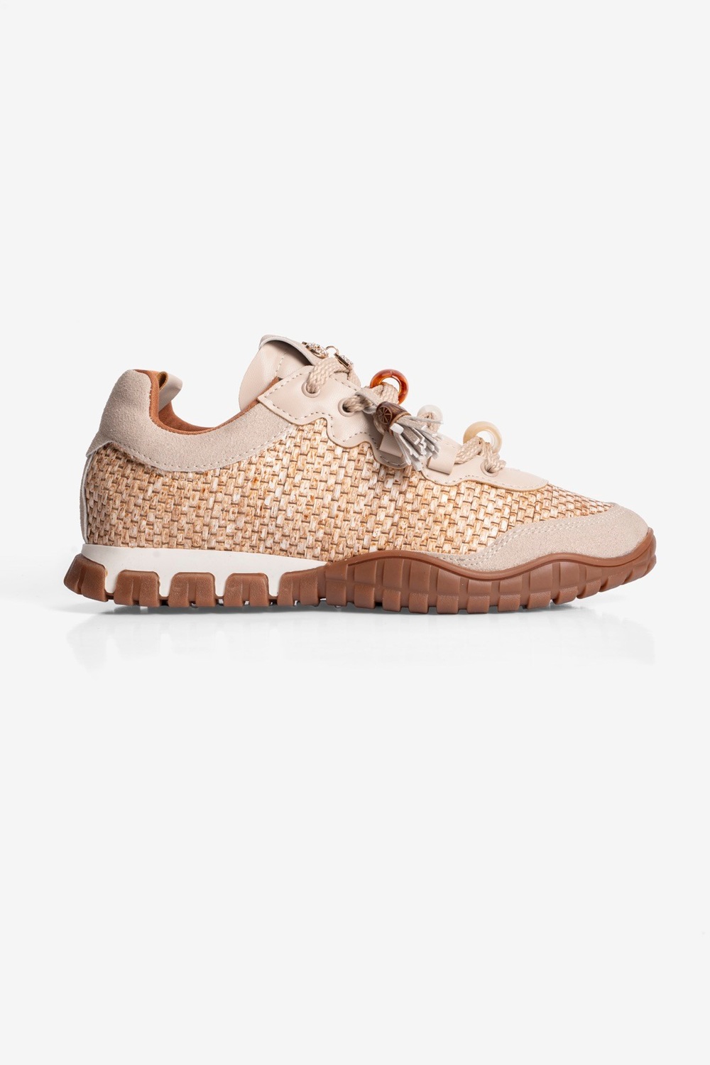 Kadın Hasır Sneaker Süet detaylı Boncuklu Calla Bej