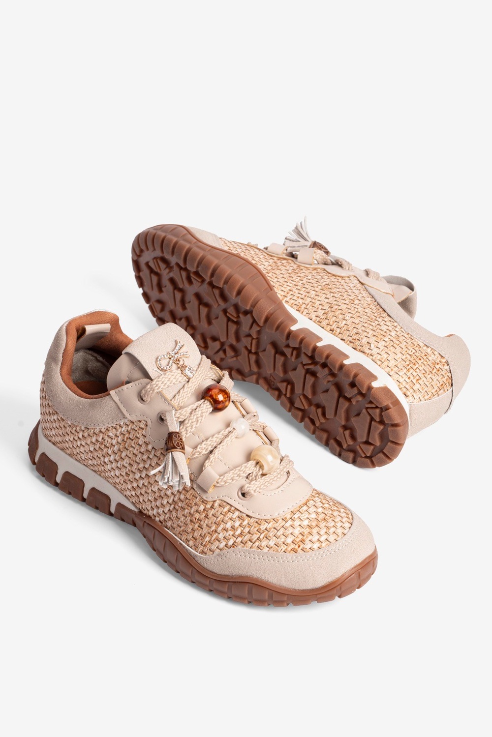 Kadın Hasır Sneaker Süet detaylı Boncuklu Calla Bej
