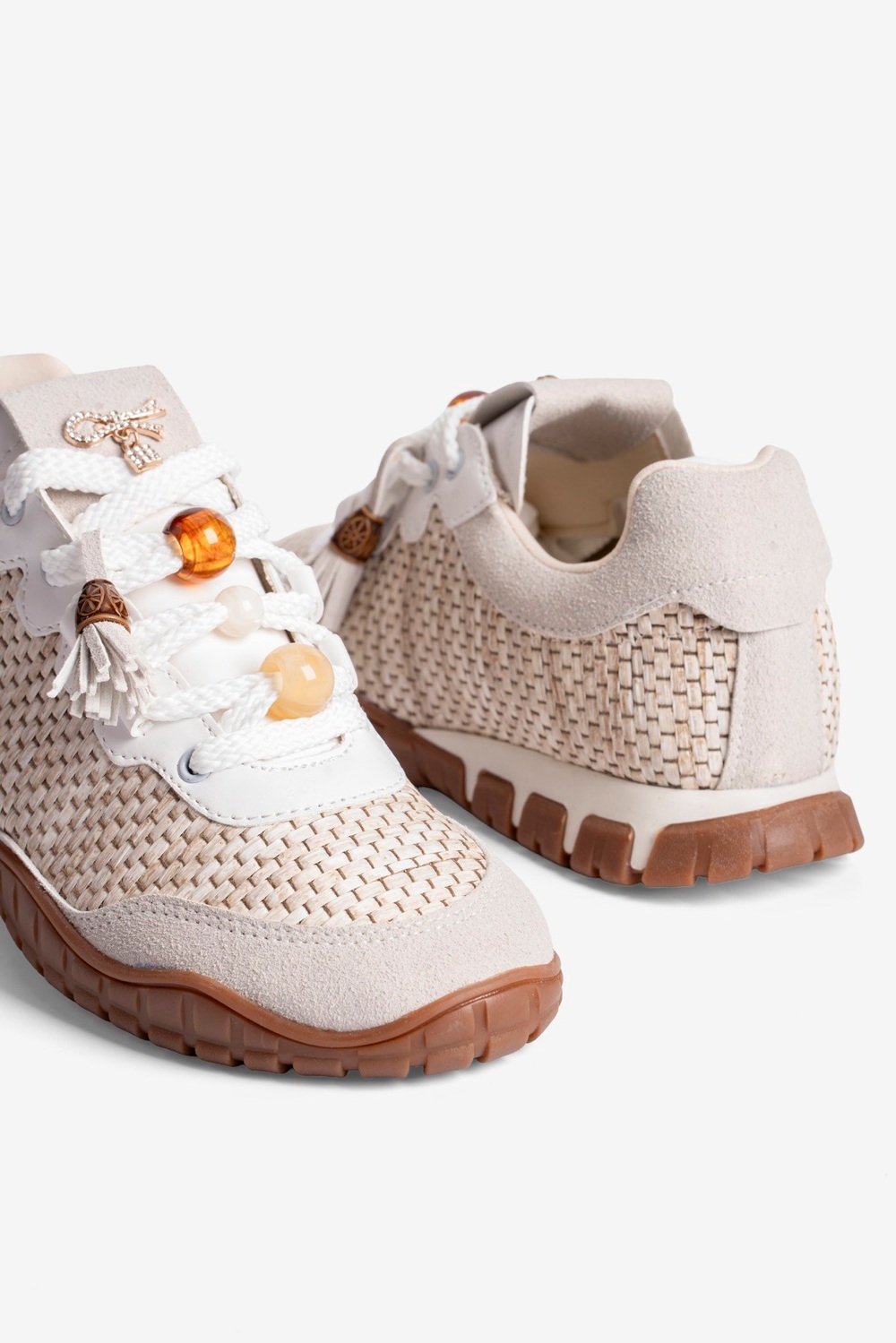 Kadın Hasır Sneaker Süet detaylı Boncuklu Calla Beyaz