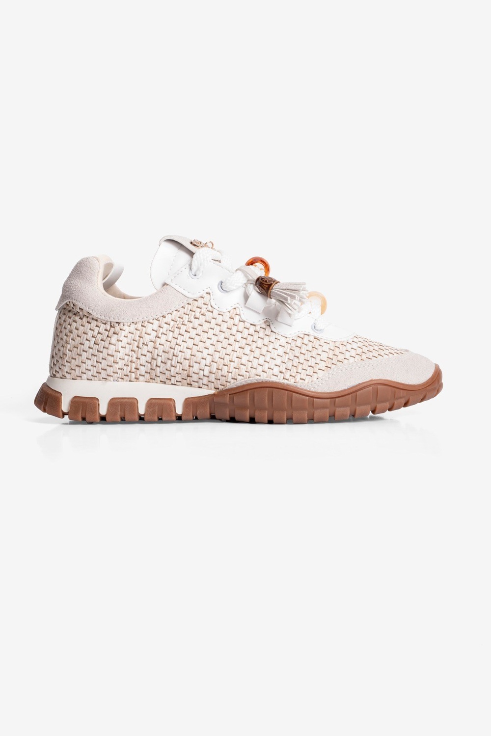 Kadın Hasır Sneaker Süet detaylı Boncuklu Calla Beyaz