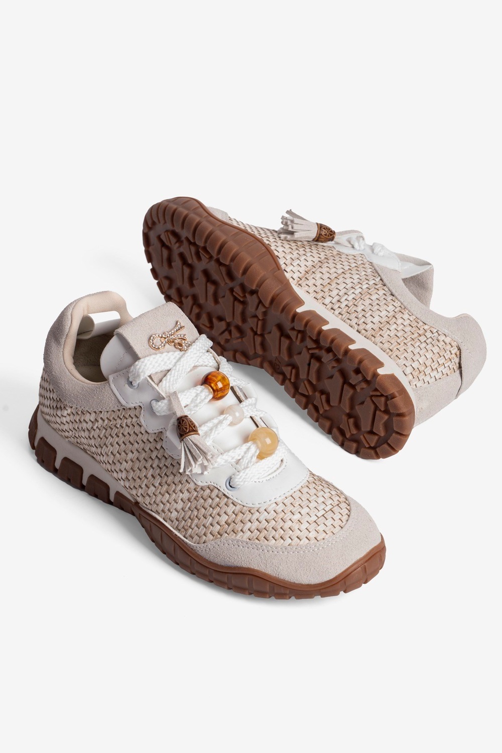 Kadın Hasır Sneaker Süet detaylı Boncuklu Calla Beyaz
