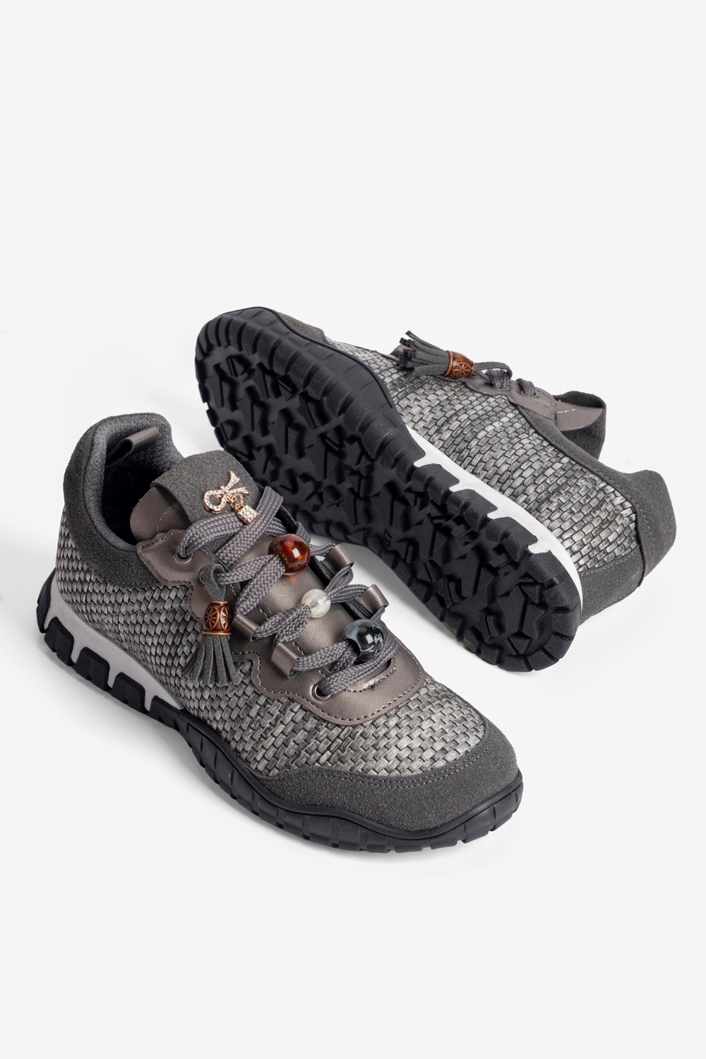 Kadın Hasır Sneaker Süet detaylı Boncuklu Calla Gri