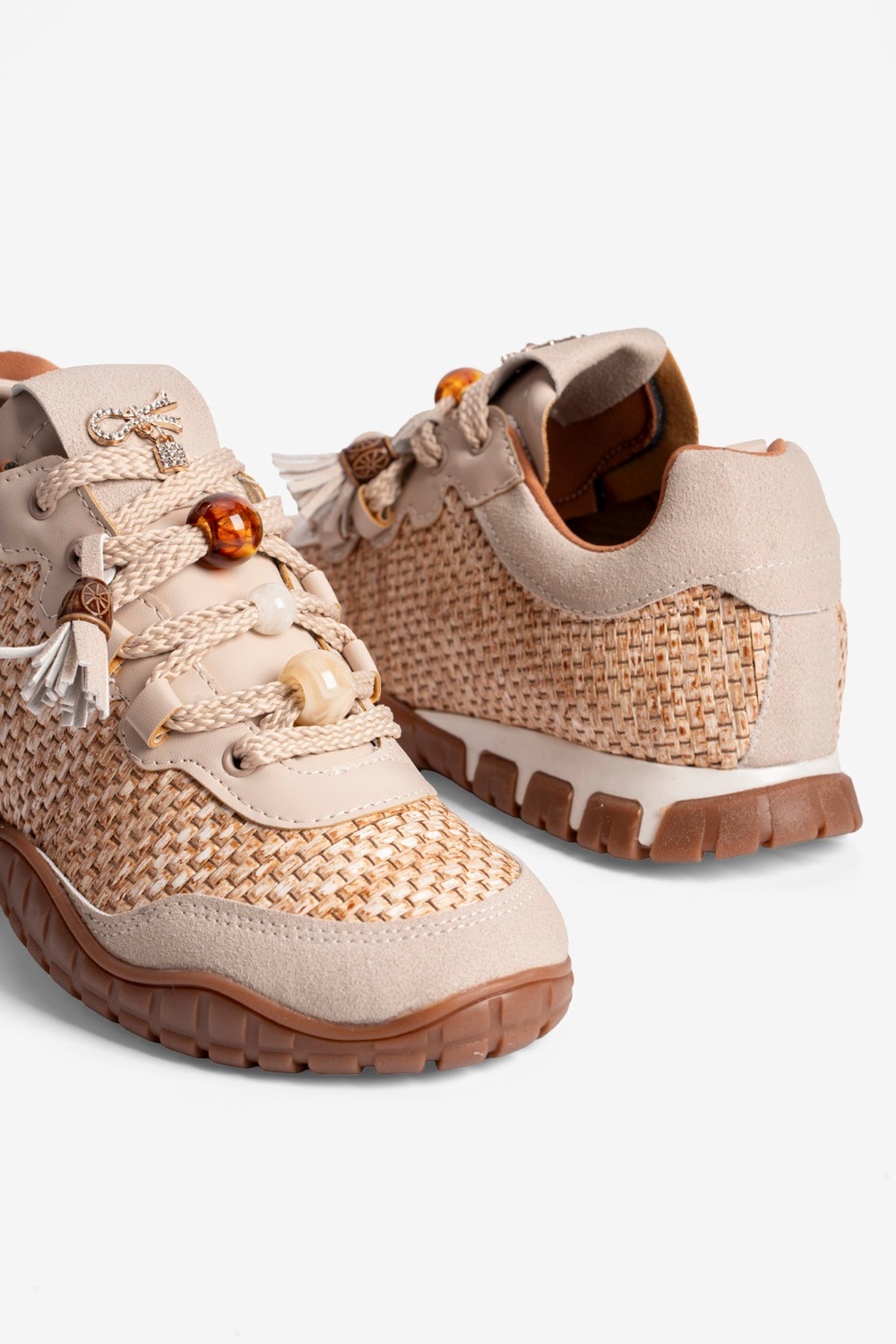 Kadın Hasır Sneaker Süet detaylı Boncuklu Calla Bej