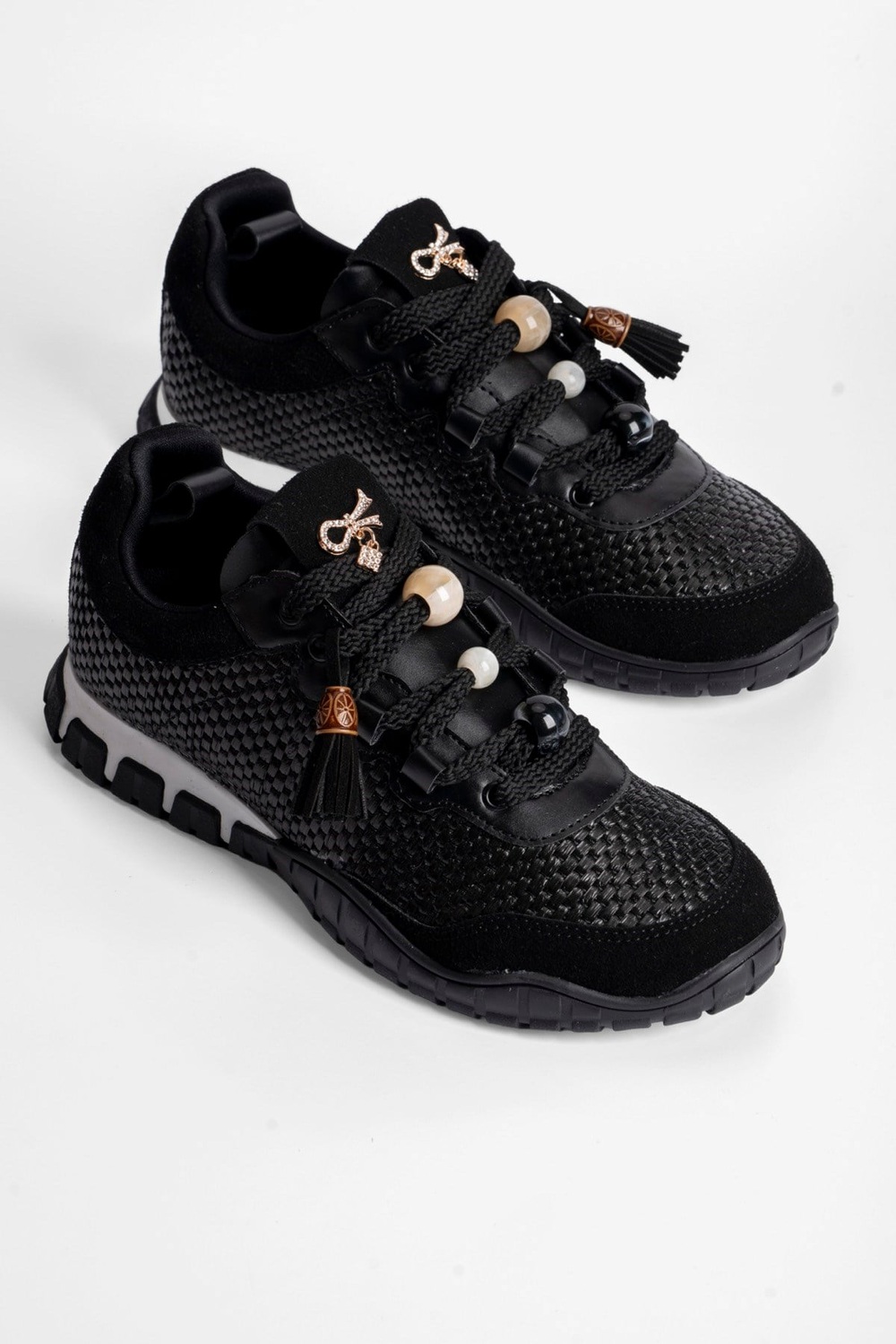 Kadın Hasır Sneaker Süet detaylı Boncuklu Calla Siyah