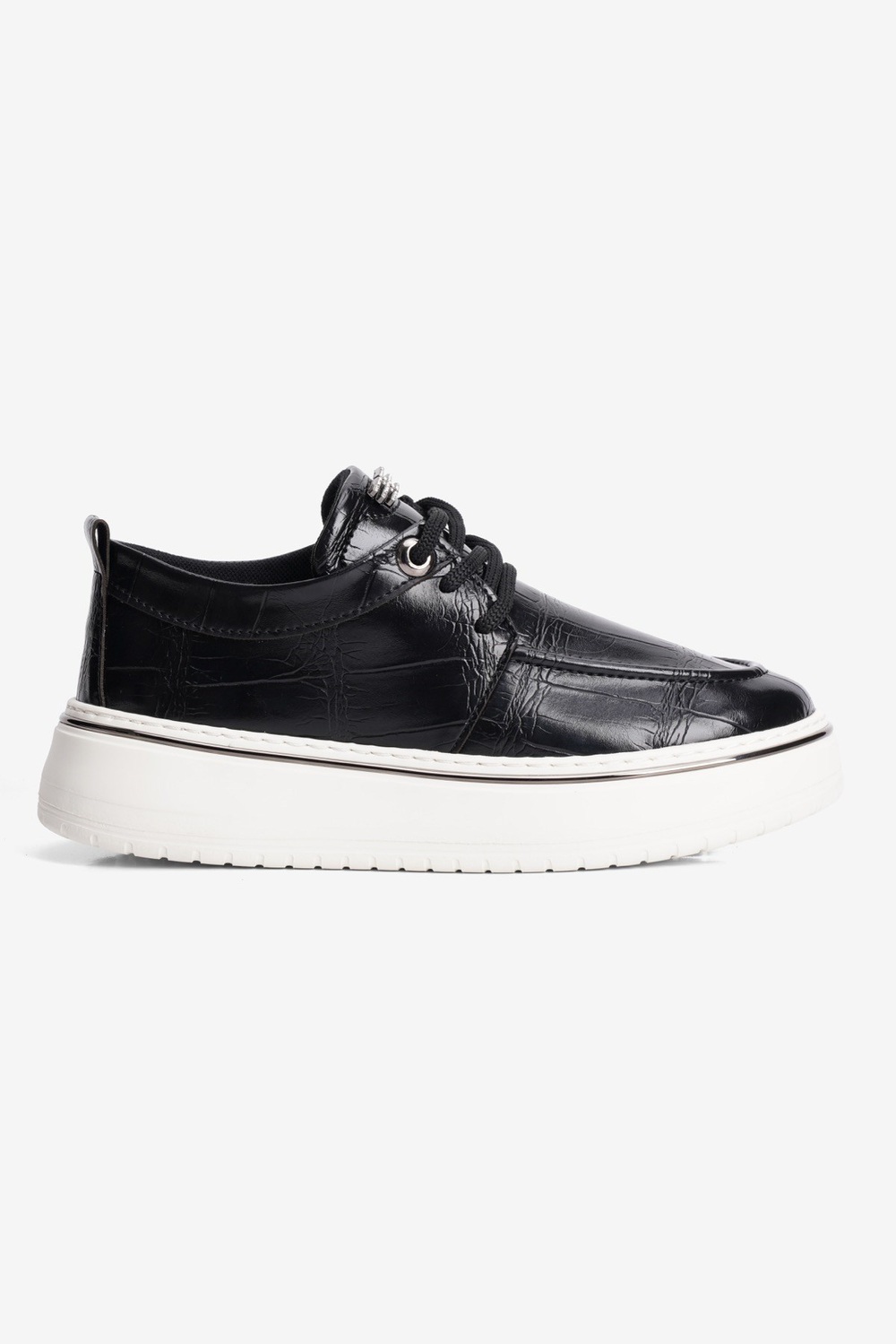 Kadın Kroko Sneaker Bağcıklı Platin Şerit Detaylı Zuri Siyah
