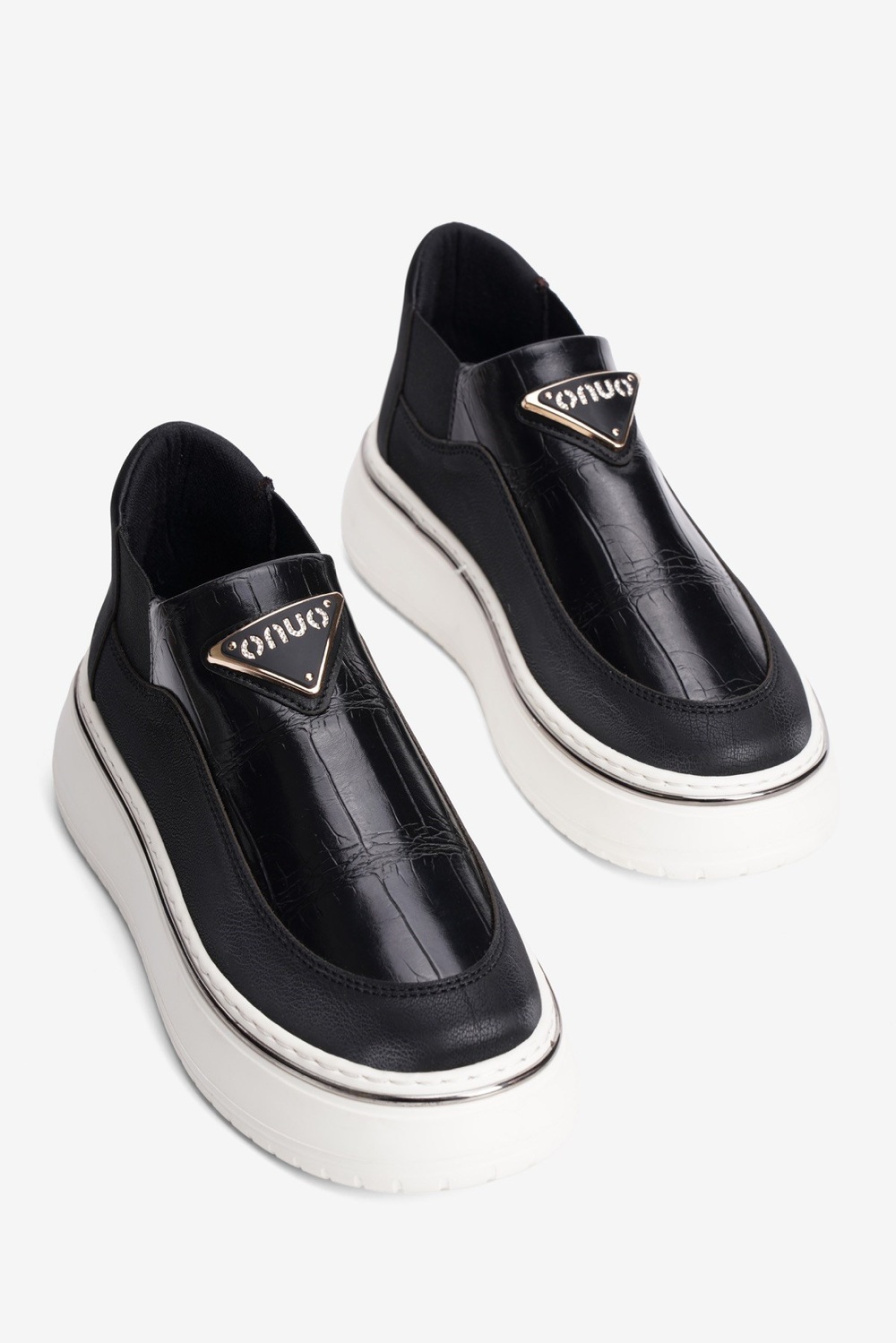 Kadın Kroko Sneaker Nubuk ve Lastik Detaylı Kalın Taban Onvo Siyah