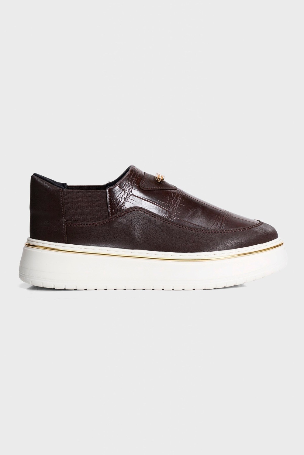 Kadın Kroko Sneaker Nubuk ve Lastik Detaylı Kalın Taban Enna Kahverengi