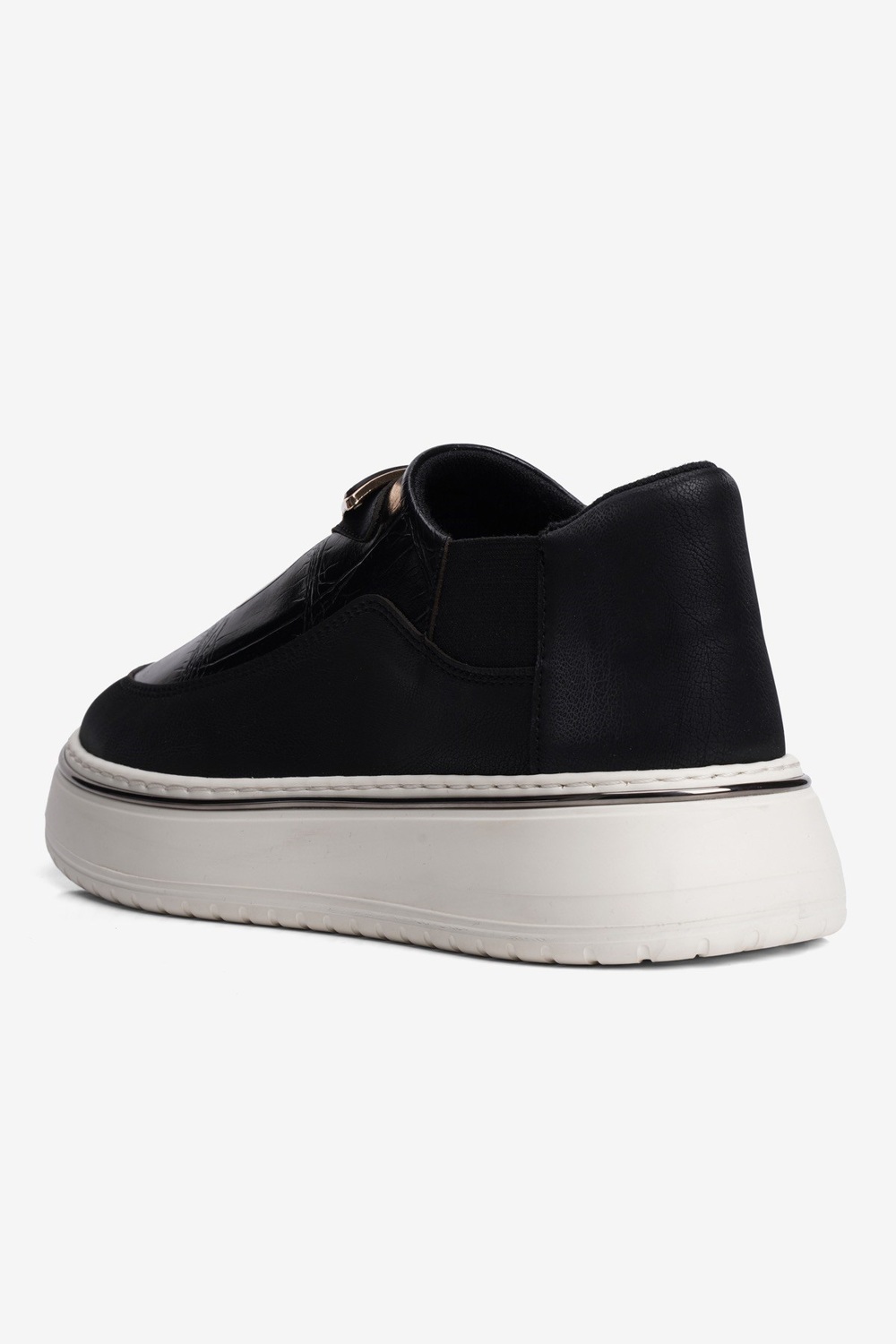 Kadın Kroko Sneaker Nubuk ve Lastik Detaylı Kalın Taban Onvo Siyah