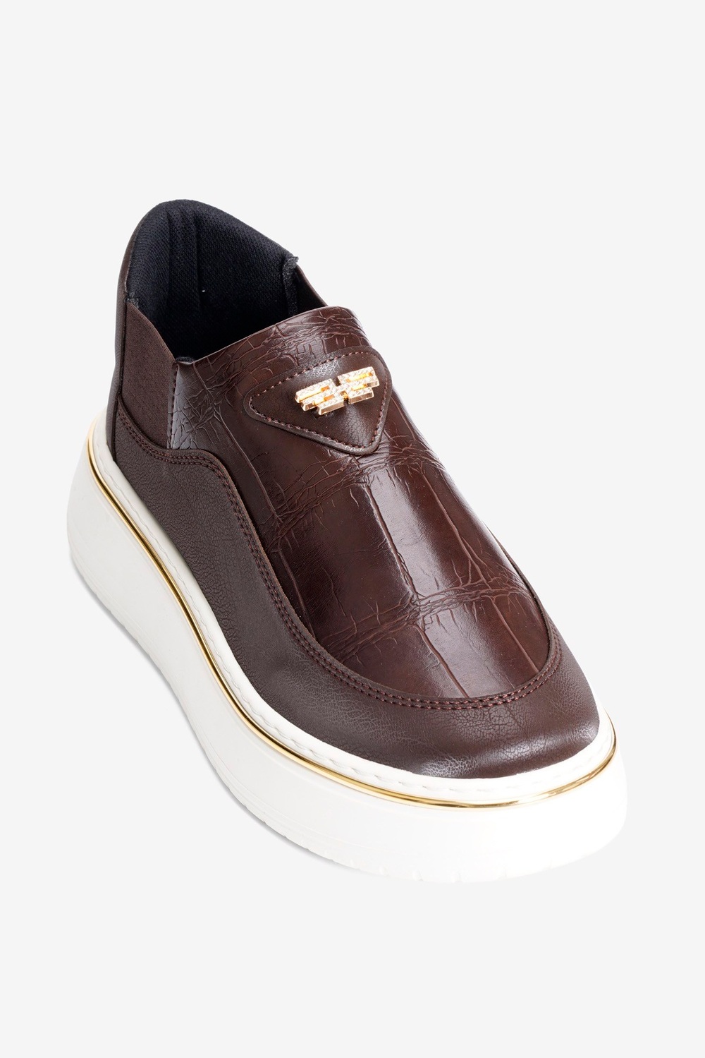 Kadın Kroko Sneaker Nubuk ve Lastik Detaylı Kalın Taban Enna Kahverengi