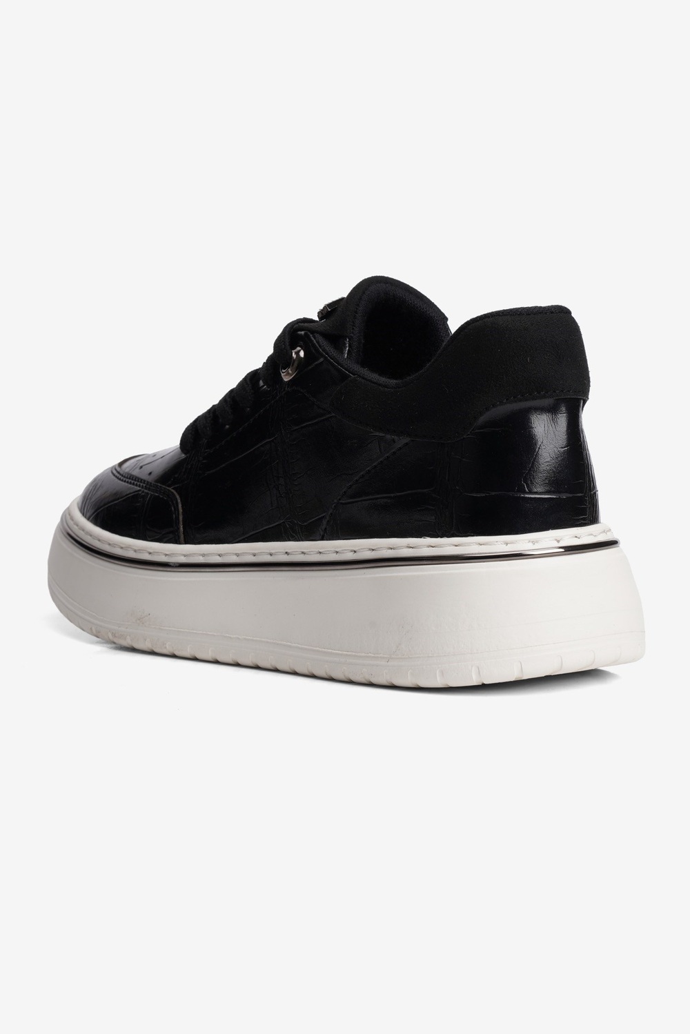 Kadın Kroko Sneaker Süet Detaylı Bağcıklı Kalın Taban Roko Siyah