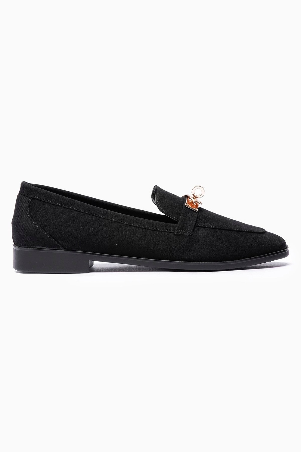 Kadın Nubuk Loafer Gold Tokalı Günlük Ayakkabı Elna Siyah