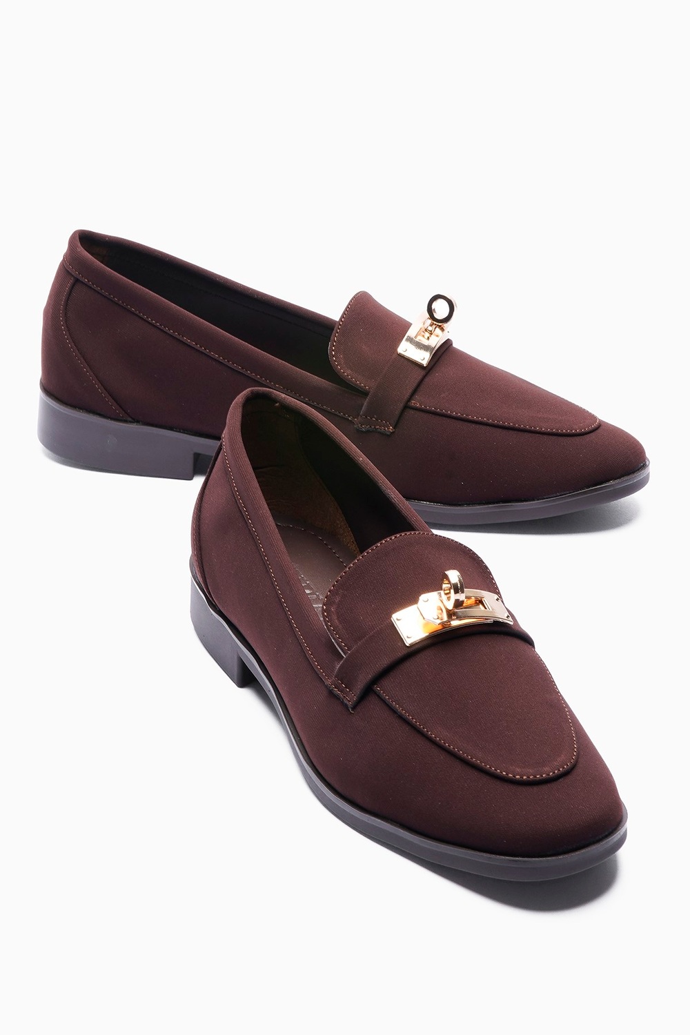 Kadın Nubuk Loafer Gold Tokalı Günlük Ayakkabı Elna Kahverengi