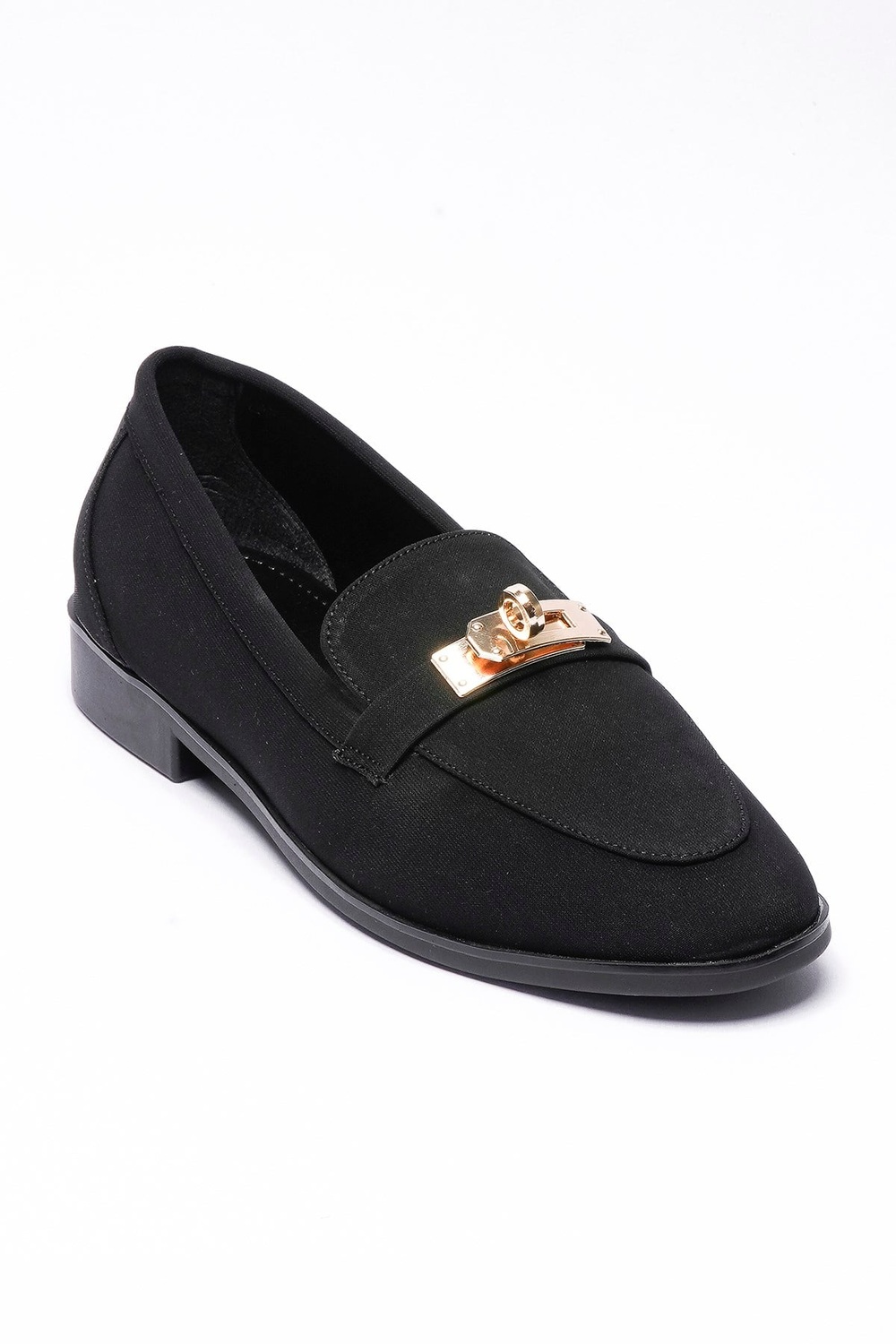 Kadın Nubuk Loafer Gold Tokalı Günlük Ayakkabı Elna Siyah