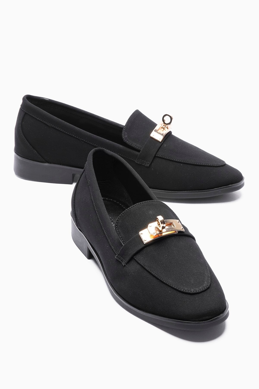Kadın Nubuk Loafer Gold Tokalı Günlük Ayakkabı Elna Siyah