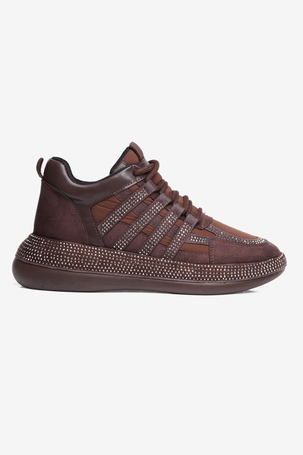 Kadın Paraşüt Sneaker Süet Detaylı Taşlı Günlük Spor Ayakkabı Vona Kahverengi