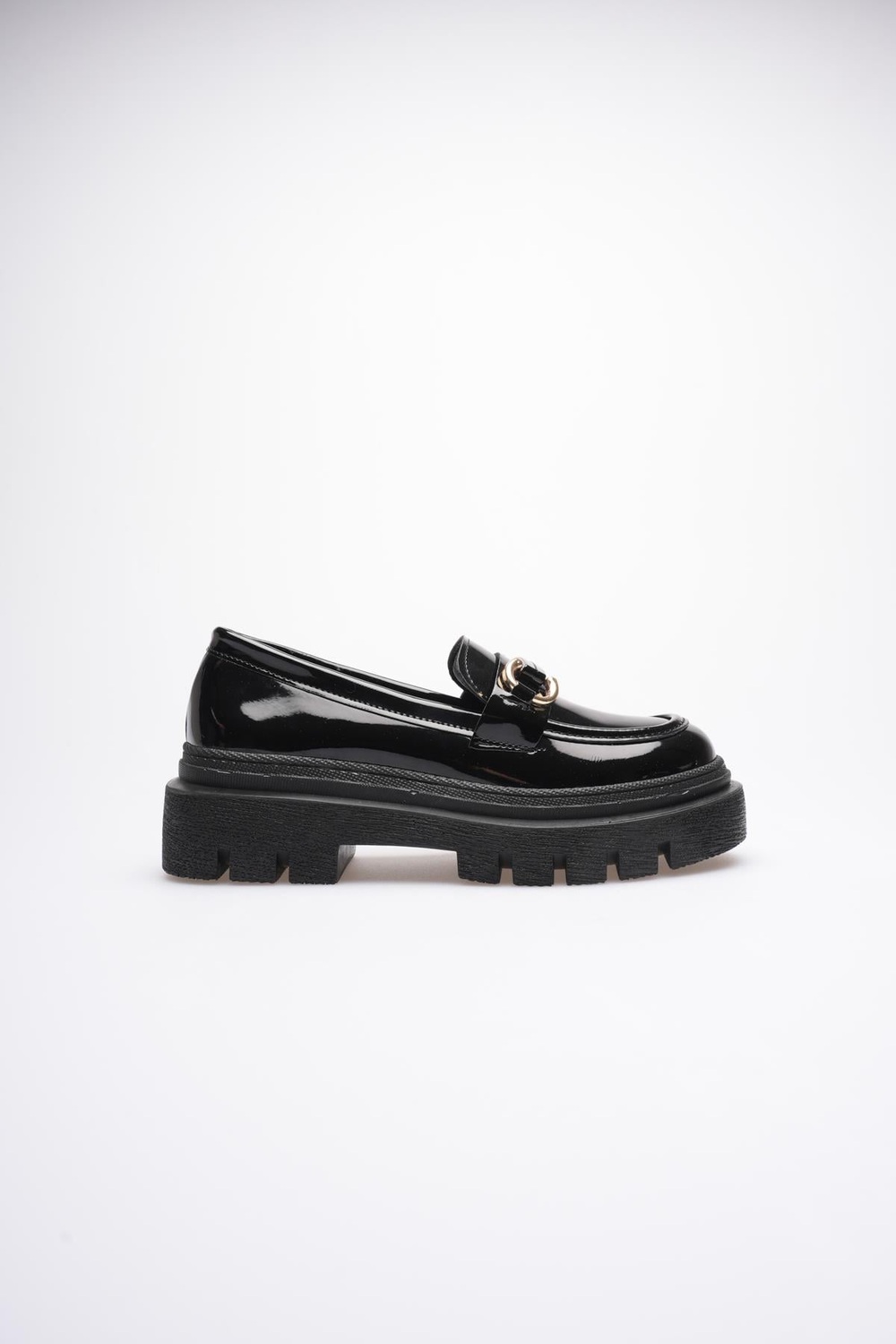 Kadın Rugan Loafer Oxford Kalın Comfort Tabanlı  Toka Detaylı Siyah Auren