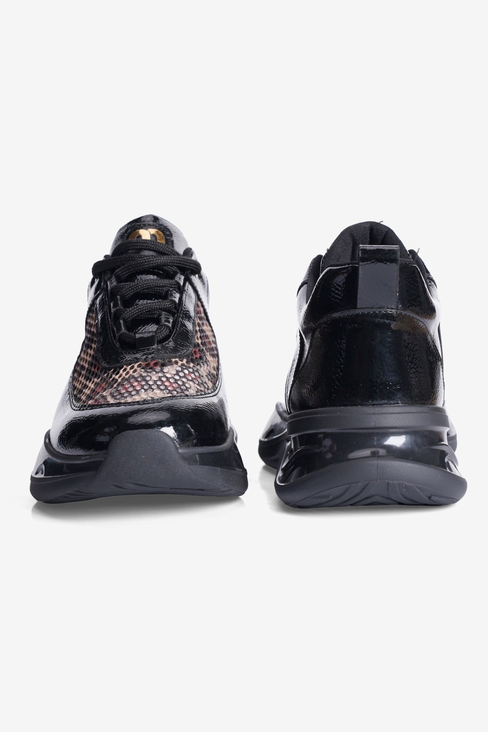 Kadın Rugan Sneaker Leopar File Detaylı Kalın Tabanlı Bağcıklı Marsia Siyah