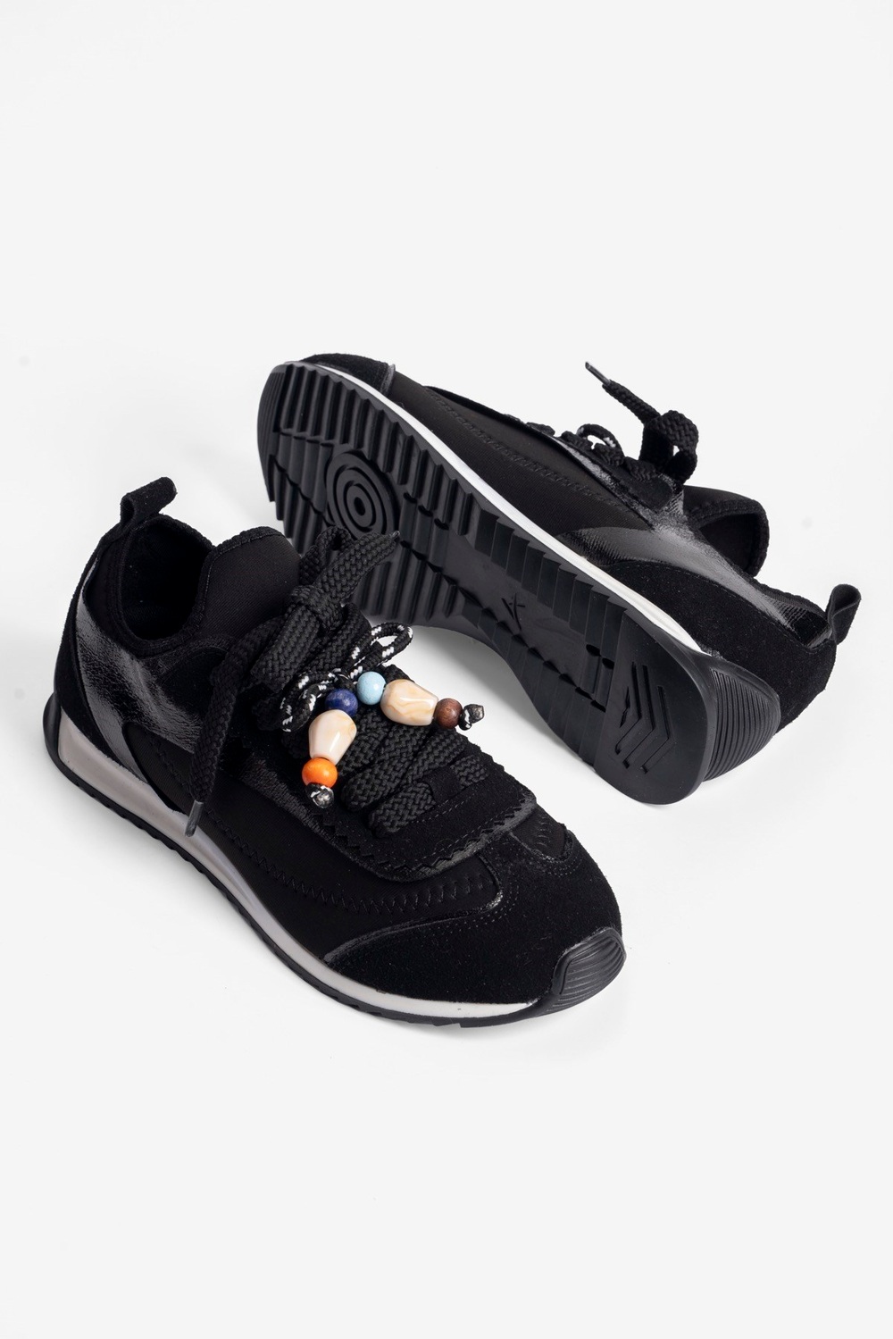 Kadın Sneaker Düz Taban Boncuk Detaylı Streç Spor Ayakkabı Brisa Siyah