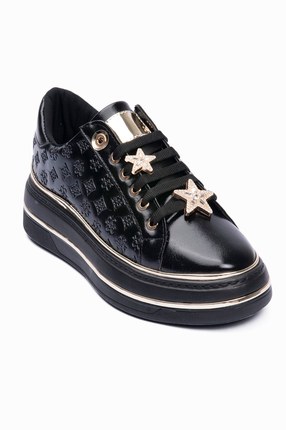 Kadın Sneaker Gold Yıldız Detaylı Kalın Tabanlı Spor Ayakkabı Veronica Siyah