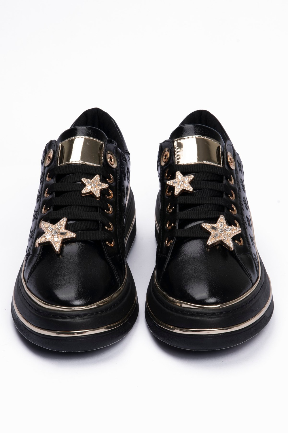 Kadın Sneaker Gold Yıldız Detaylı Kalın Tabanlı Spor Ayakkabı Veronica Siyah