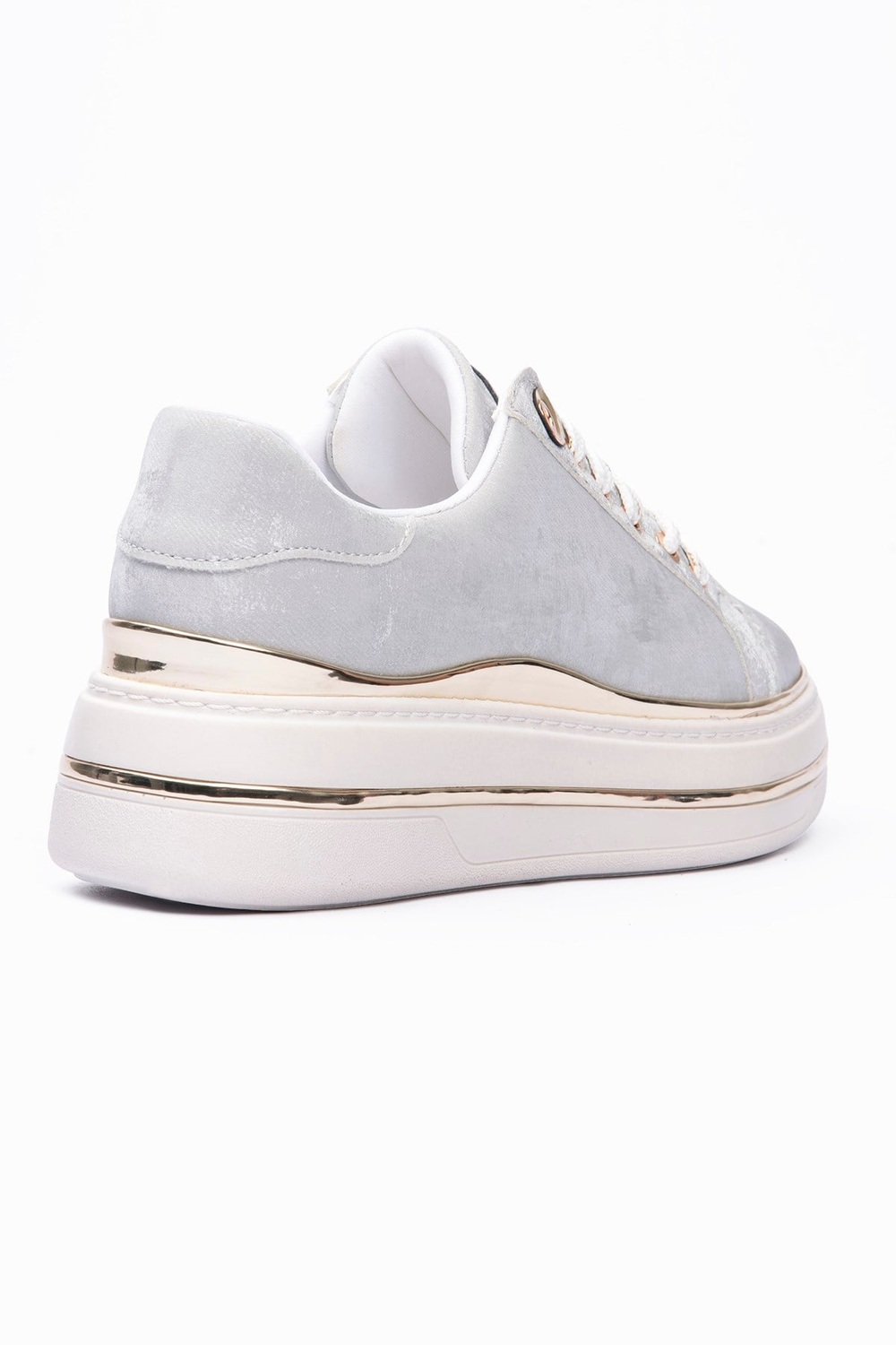 Kadın Sneaker Kadife Desenli Gold Detaylı Kalın Tabanlı Spor Ayakkabı Lilium Gri