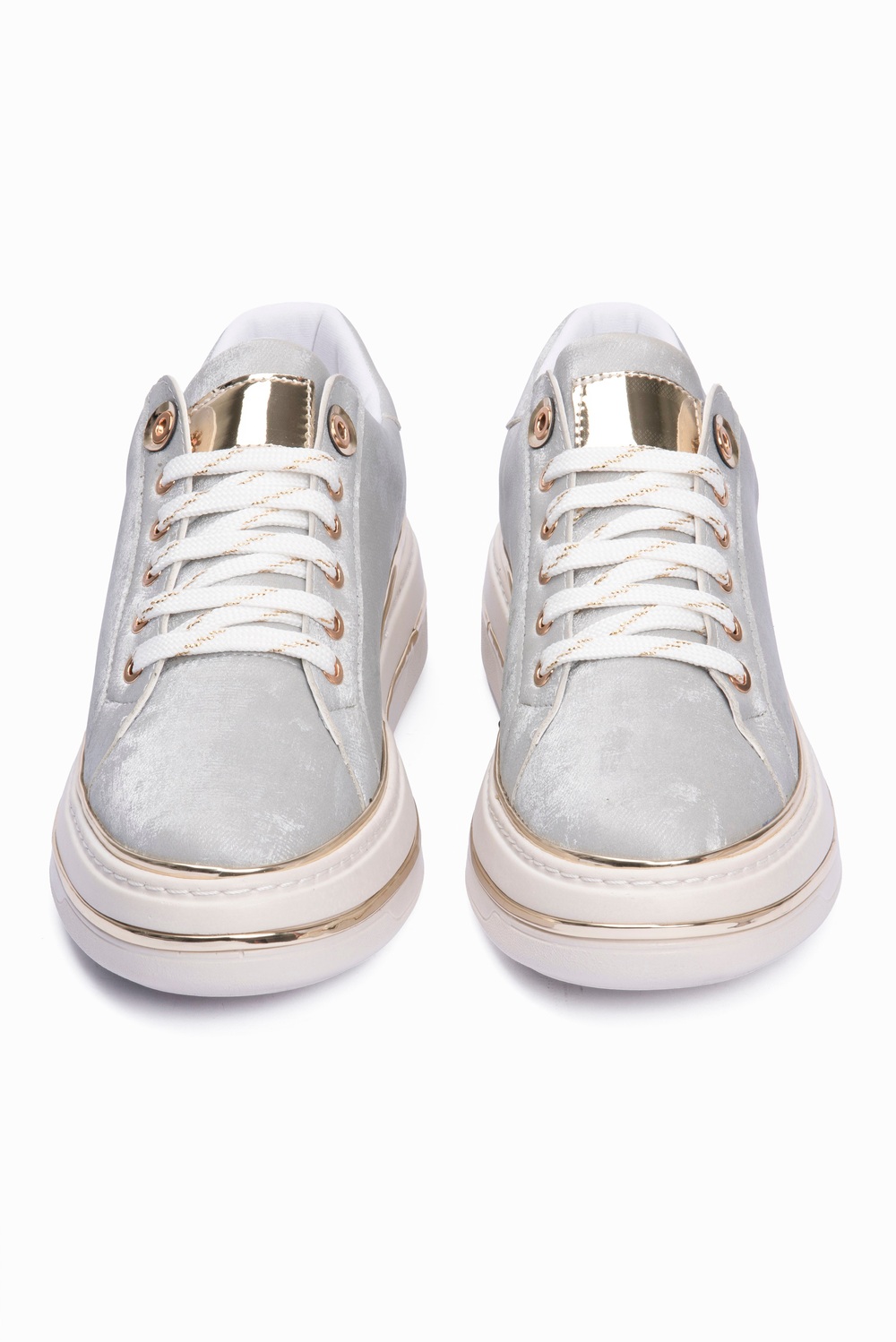 Kadın Sneaker Kadife Desenli Gold Detaylı Kalın Tabanlı Spor Ayakkabı Lilium Gri