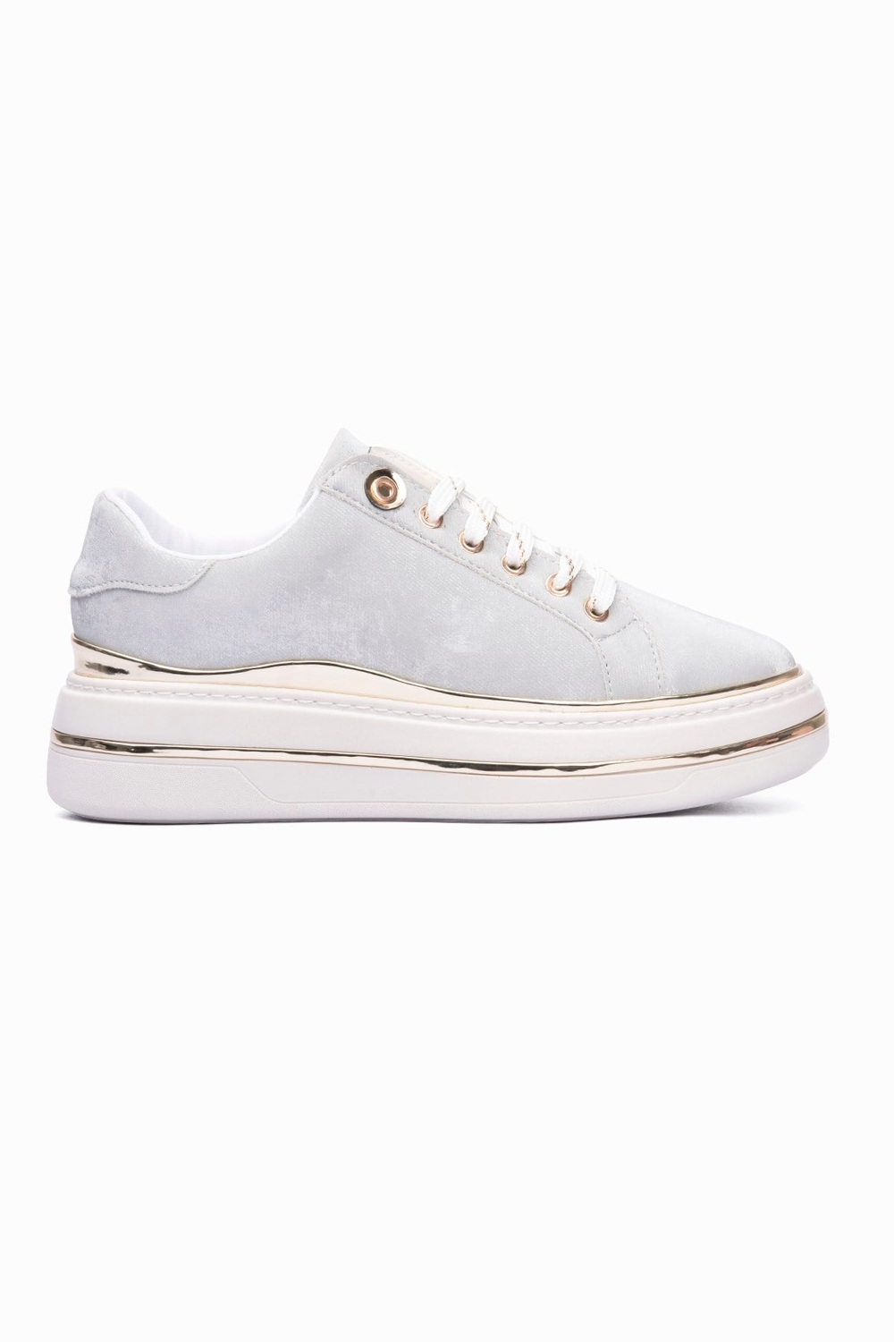 Kadın Sneaker Kadife Desenli Gold Detaylı Kalın Tabanlı Spor Ayakkabı Lilium Gri