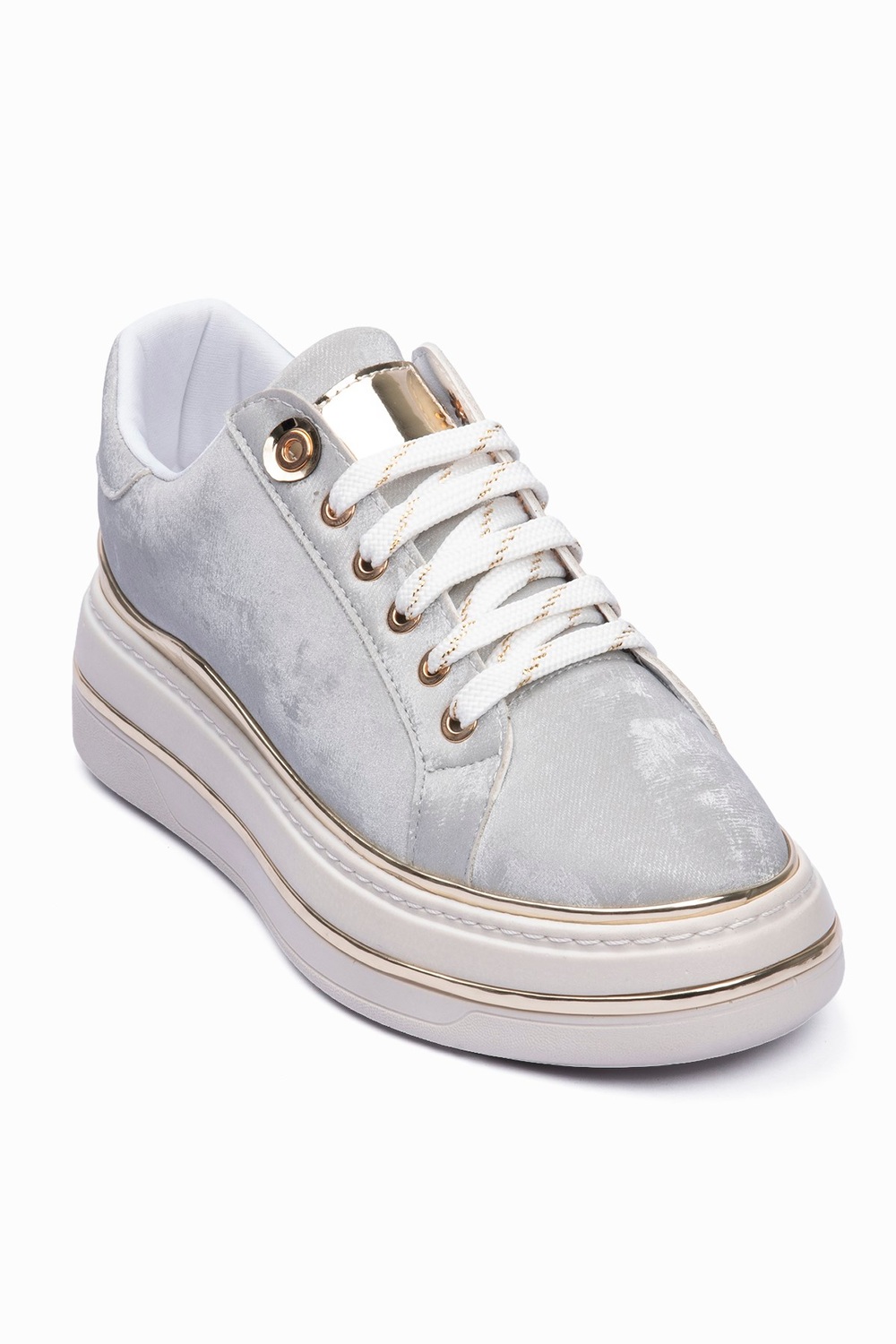 Kadın Sneaker Kadife Desenli Gold Detaylı Kalın Tabanlı Spor Ayakkabı Lilium Gri
