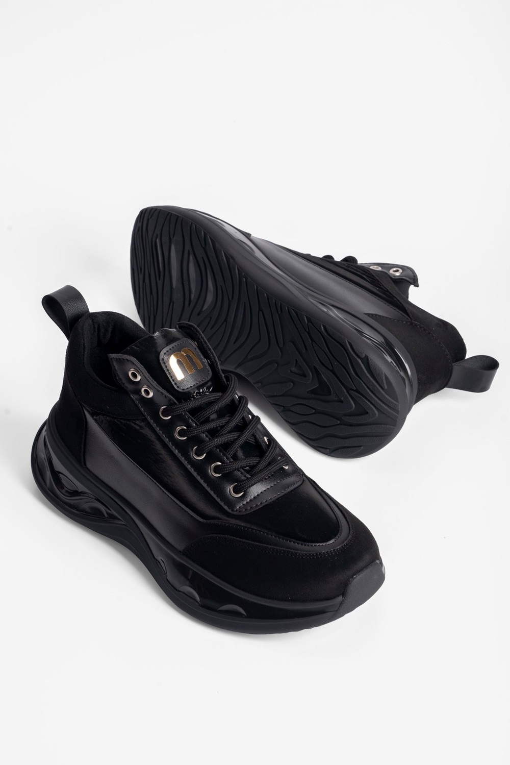 Kadın Sneaker Kalın Tabanlı Bağcıklı Myra Siyah