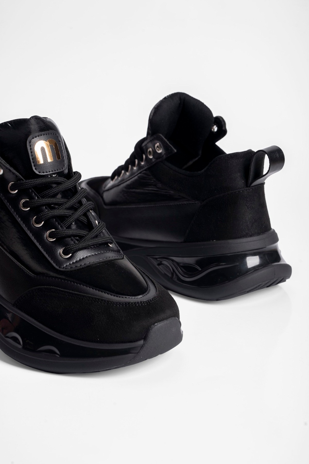 Kadın Sneaker Kalın Tabanlı Bağcıklı Myra Siyah