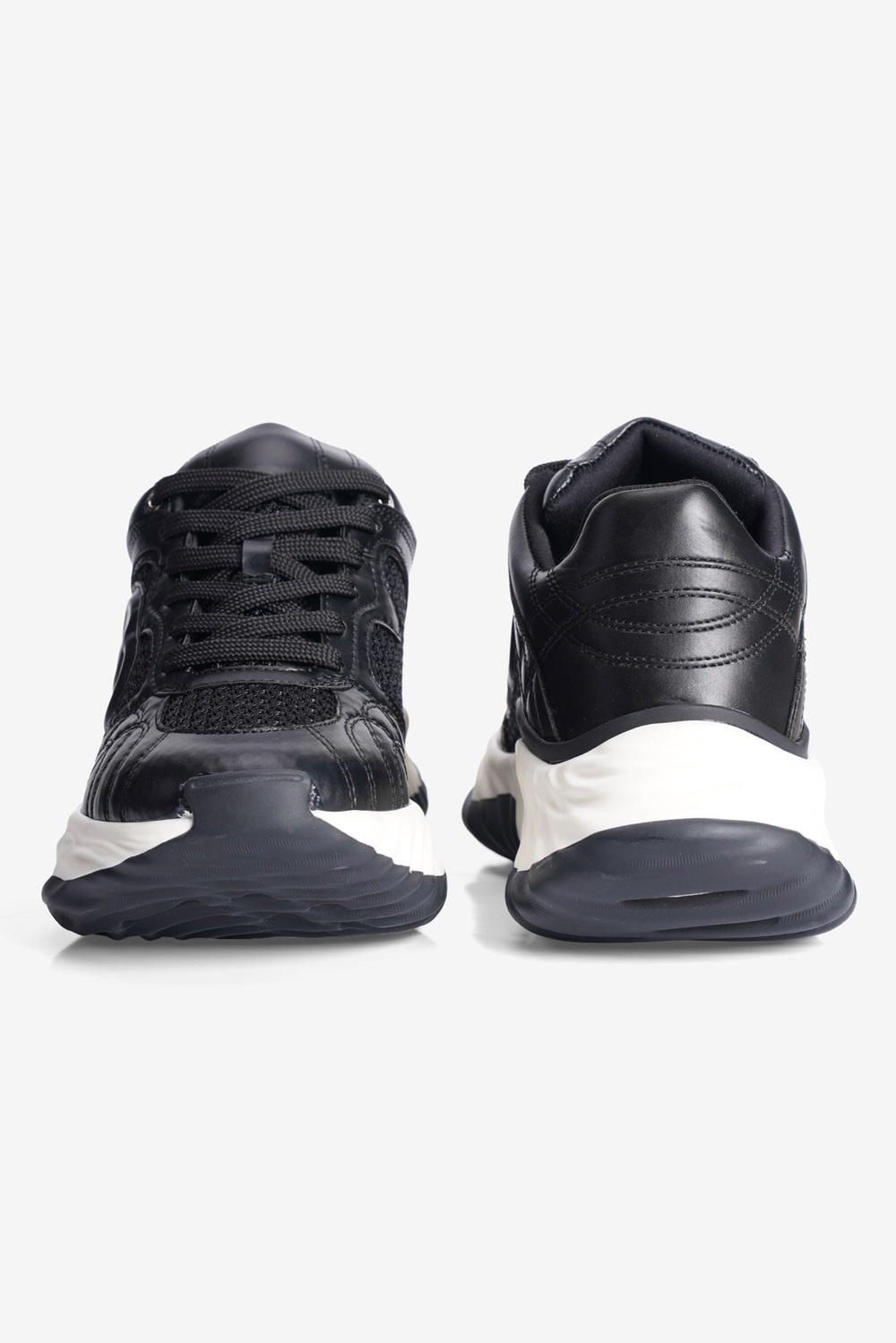 Kadın Sneaker Kalın Tabanlı Bağcıklı Spor Ayakkabı Ravix Siyah