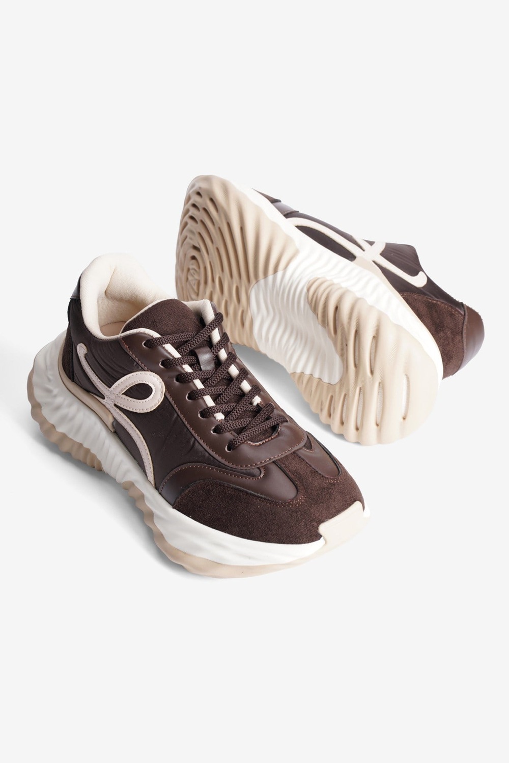 Kadın Sneaker Kalın Tabanlı Bağcıklı Spor Ayakkabı Kairo Kahverengi