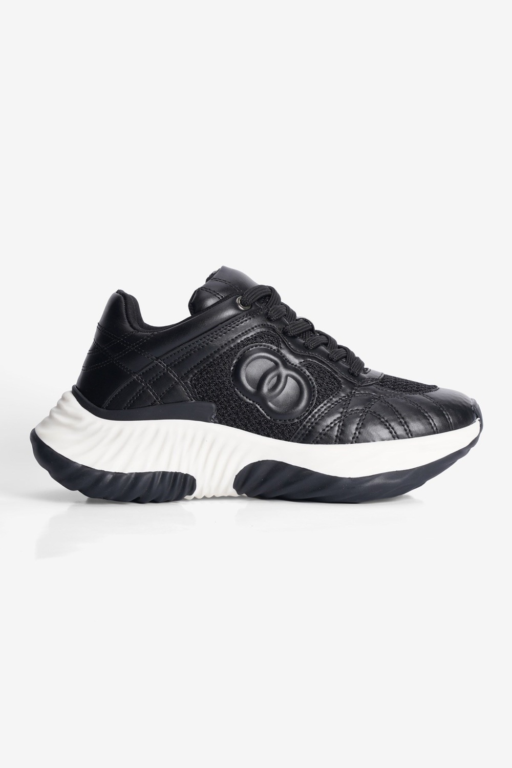 Kadın Sneaker Kalın Tabanlı Bağcıklı Spor Ayakkabı Ravix Siyah