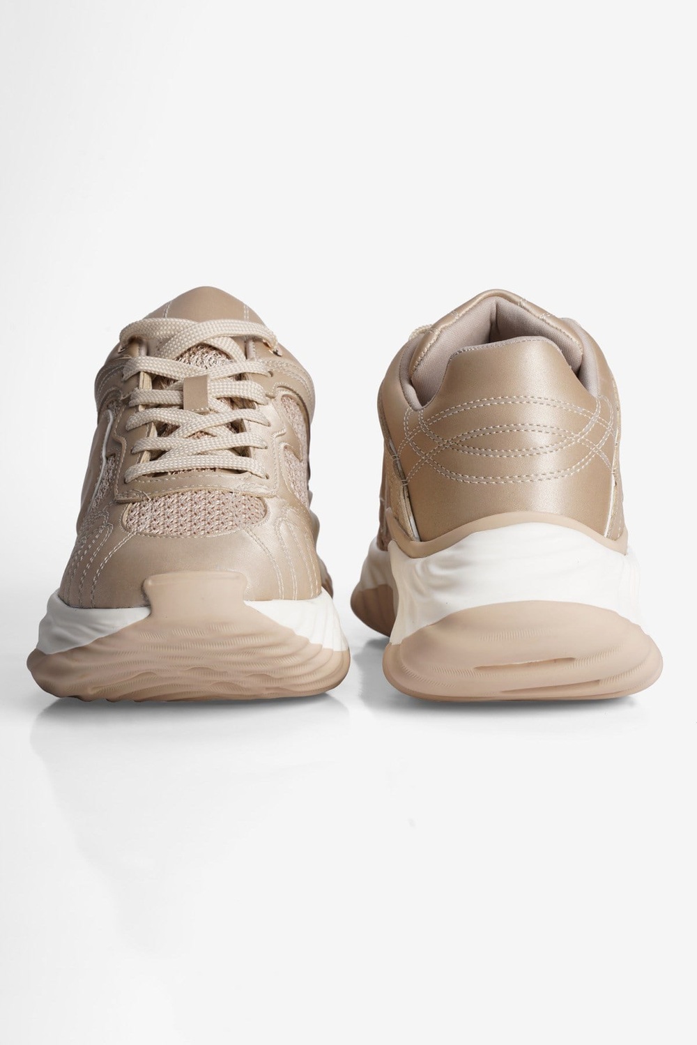 Kadın Sneaker Kalın Tabanlı Bağcıklı Spor Ayakkabı Ravix Bej