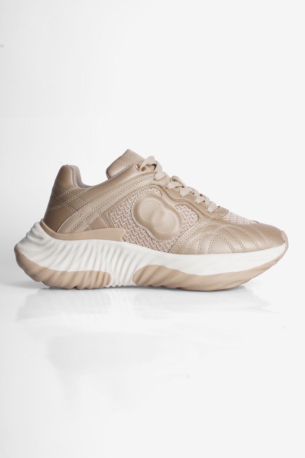 Kadın Sneaker Kalın Tabanlı Bağcıklı Spor Ayakkabı Ravix Bej