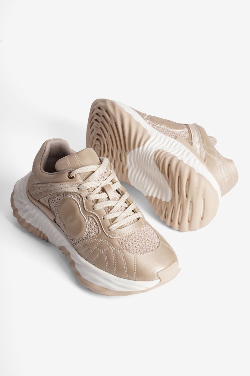 Kadın Sneaker Kalın Tabanlı Bağcıklı Spor Ayakkabı Ravix Bej