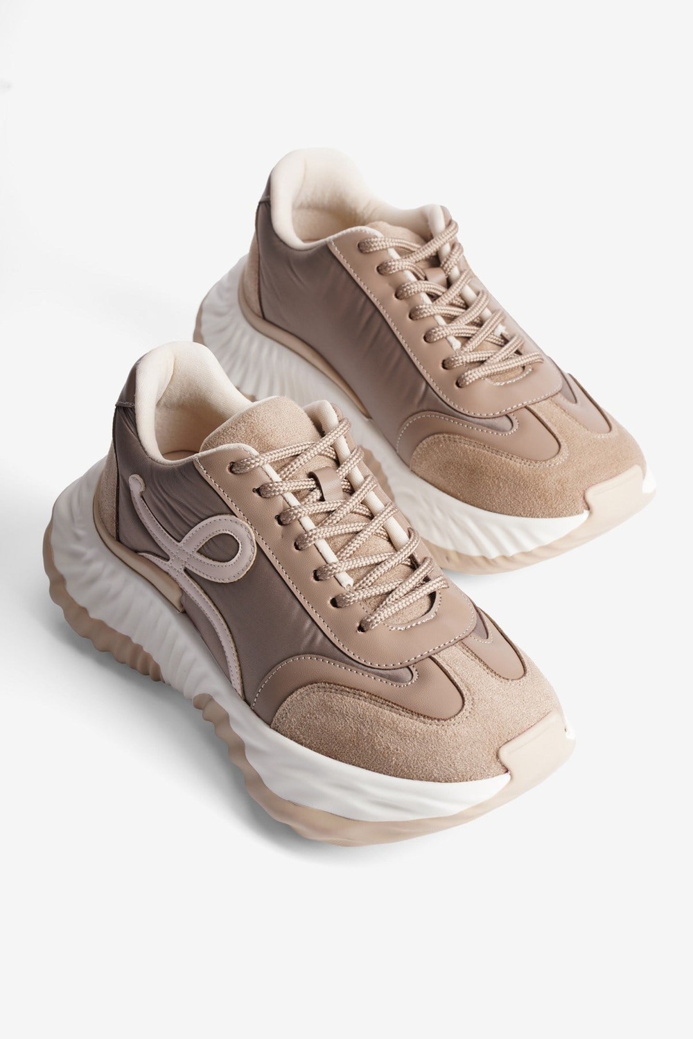 Kadın Sneaker Kalın Tabanlı Bağcıklı Spor Ayakkabı Kairo Vizon