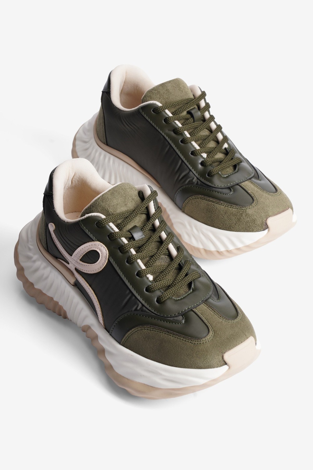 Kadın Sneaker Kalın Tabanlı Bağcıklı Spor Ayakkabı Kairo Haki