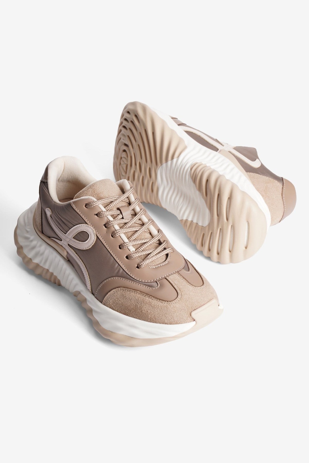 Kadın Sneaker Kalın Tabanlı Bağcıklı Spor Ayakkabı Kairo Vizon