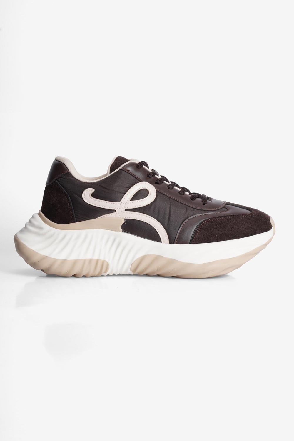 Kadın Sneaker Kalın Tabanlı Bağcıklı Spor Ayakkabı Kairo Kahverengi