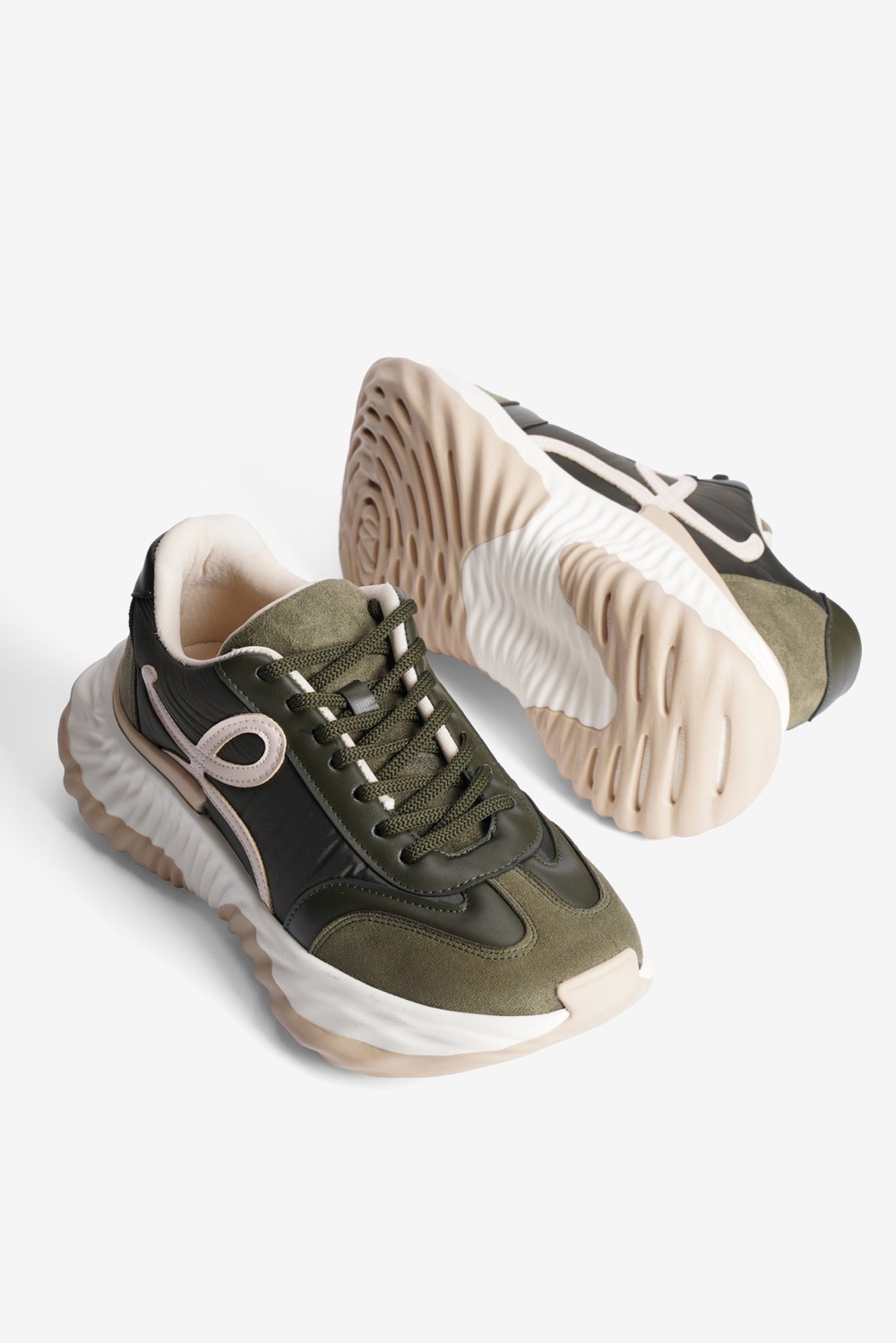 Kadın Sneaker Kalın Tabanlı Bağcıklı Spor Ayakkabı Kairo Haki