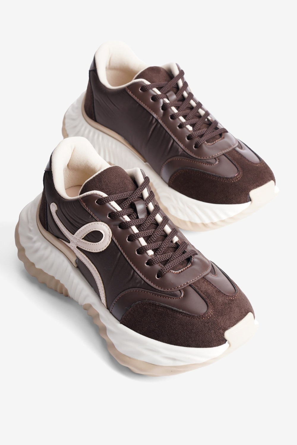 Kadın Sneaker Kalın Tabanlı Bağcıklı Spor Ayakkabı Kairo Kahverengi