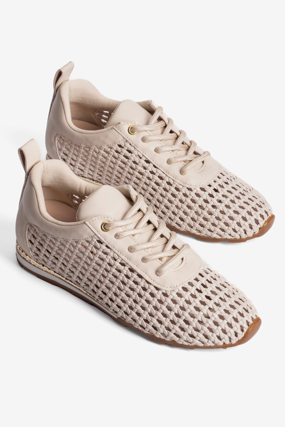 Kadın Sneaker Örgülü Gümüş Detaylı Bağcıklı Spor Ayakkabı Nessa Bej