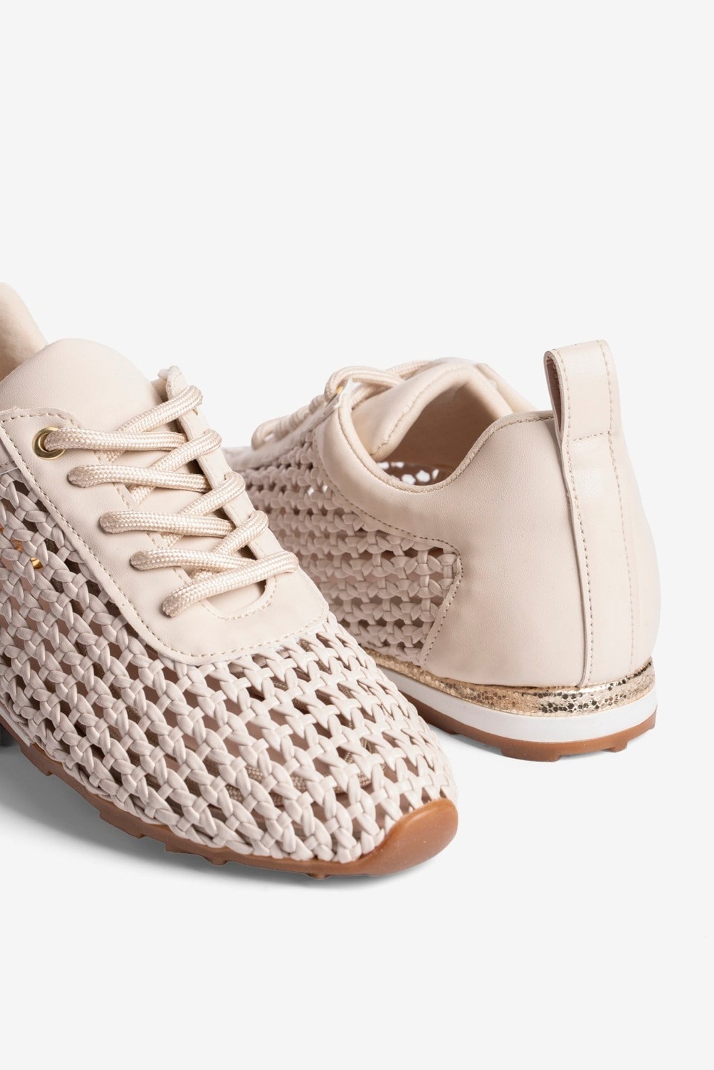 Kadın Sneaker Örgülü Gümüş Detaylı Bağcıklı Spor Ayakkabı Nessa Bej