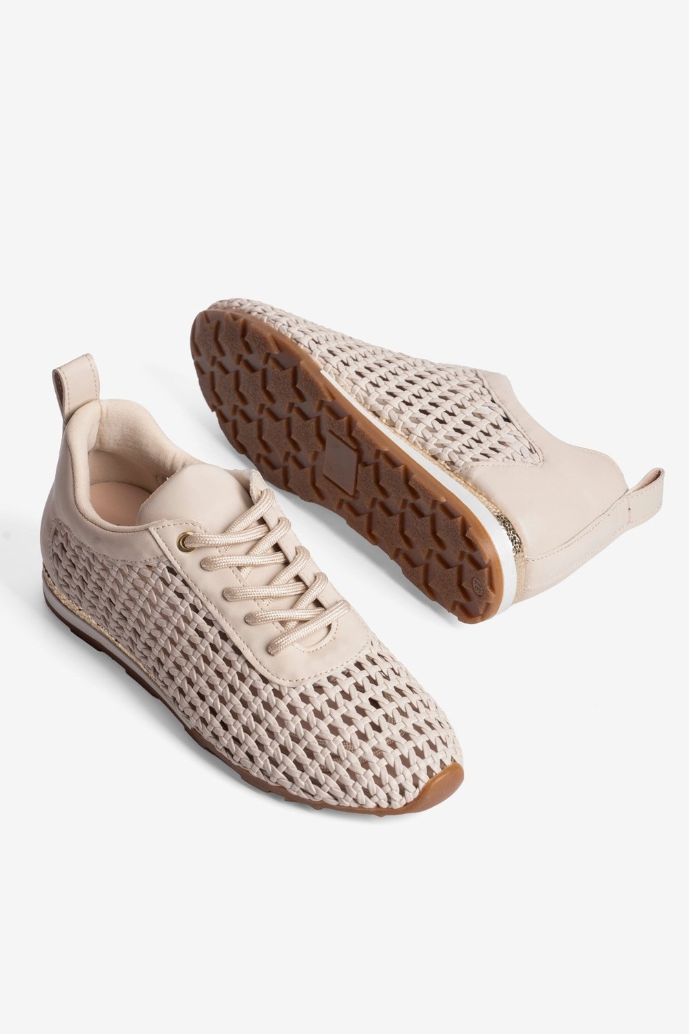 Kadın Sneaker Örgülü Gümüş Detaylı Bağcıklı Spor Ayakkabı Nessa Bej