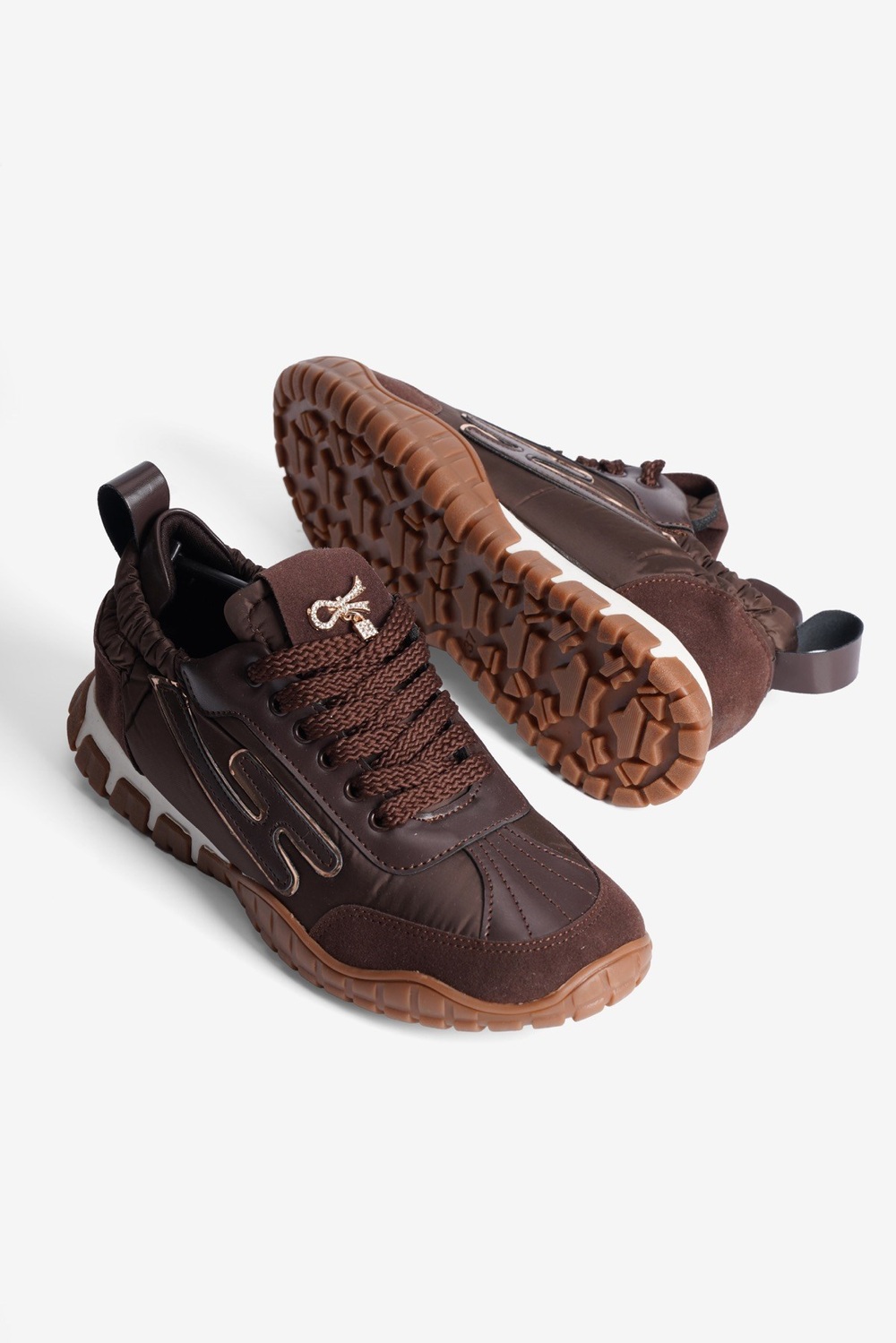 Kadın Sneaker Paraşüt Toka Detaylı Lastik Arka Spor Ayakkabı Zephy Kahve