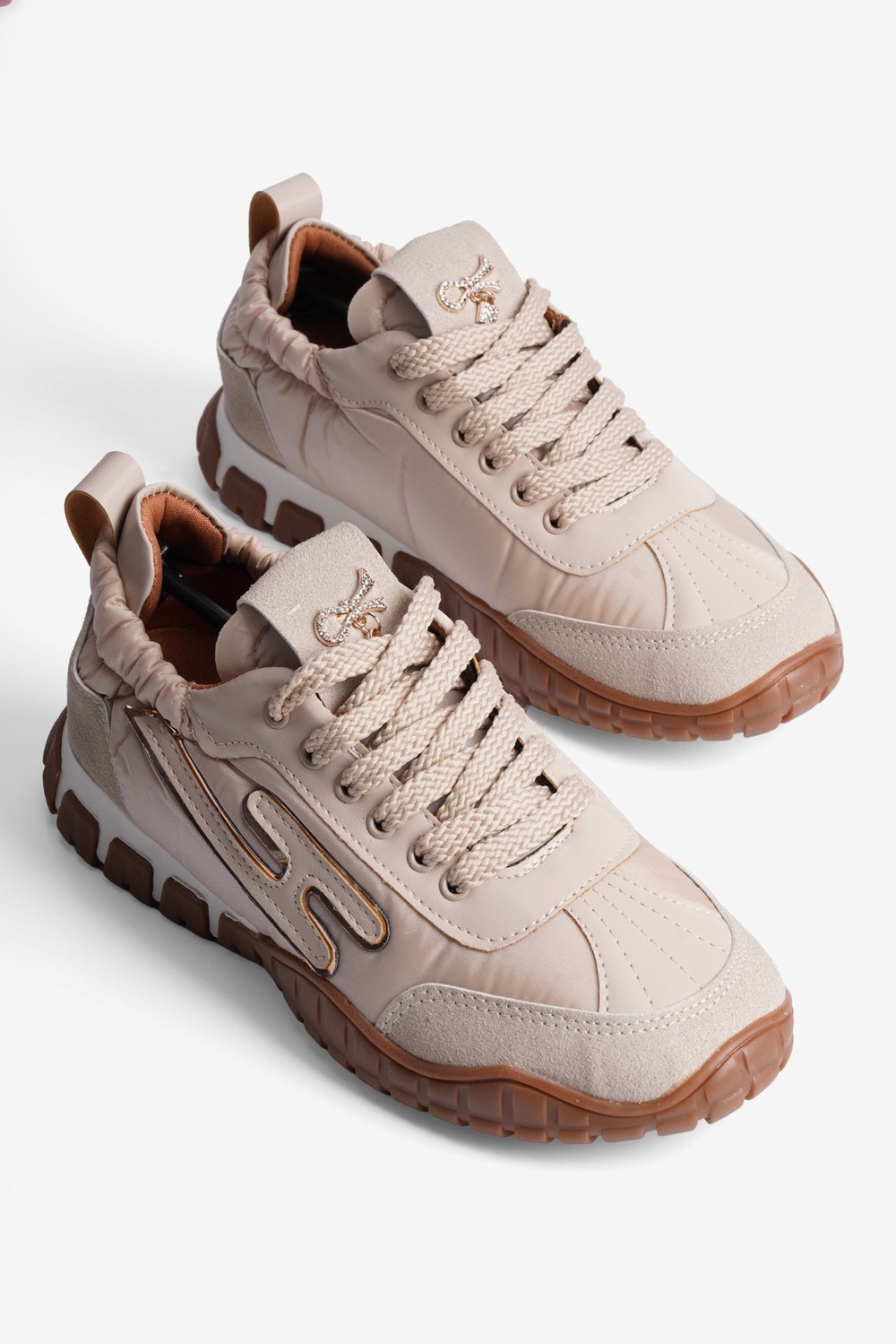 Kadın Sneaker Paraşüt Toka Detaylı Lastik Arka Spor Ayakkabı Zephy Bej