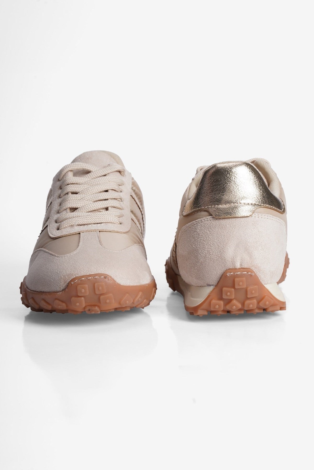 Kadın Sneaker Süet Detaylı Bağcıklı Spor Ayakkabı Brano Bej