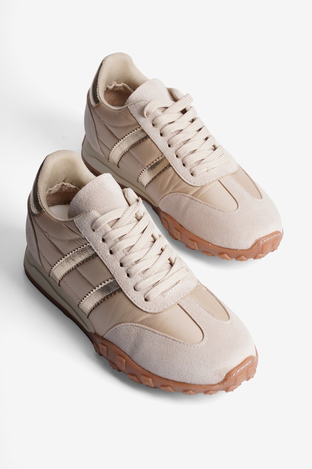 Kadın Sneaker Süet Detaylı Bağcıklı Spor Ayakkabı Brano Bej