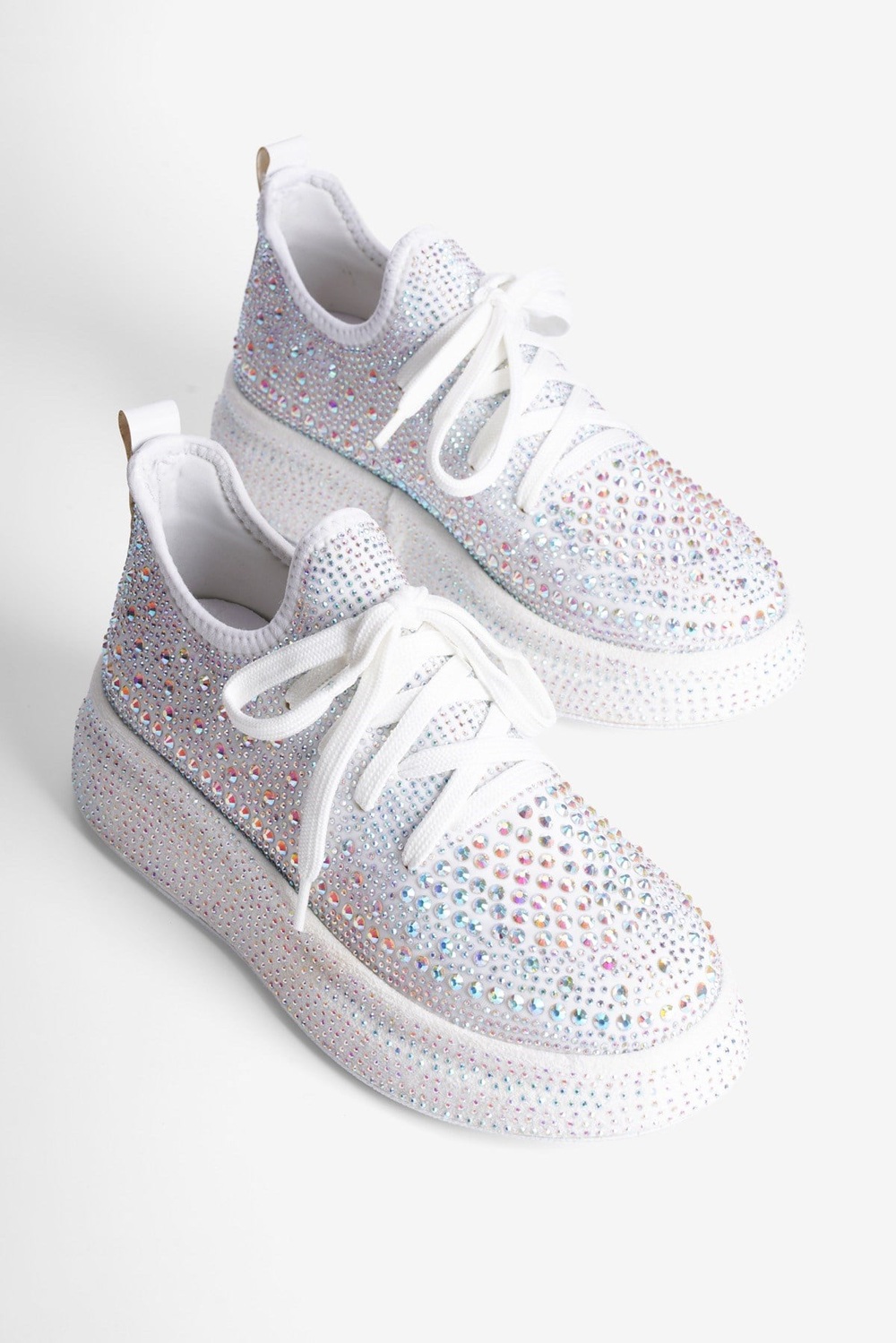 Kadın Sneaker Taş Detaylı Kalın Tabanlı Diamond Beyaz